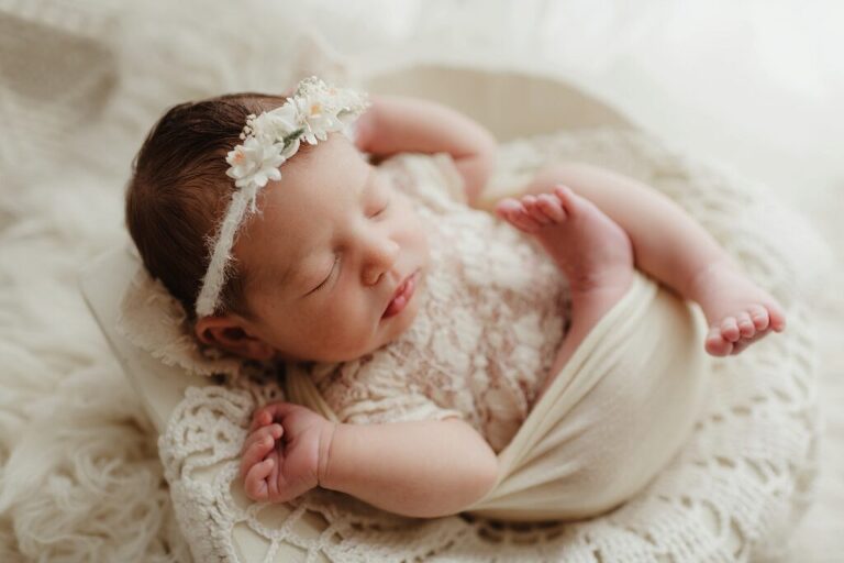 Neutral newborn photography studio scene