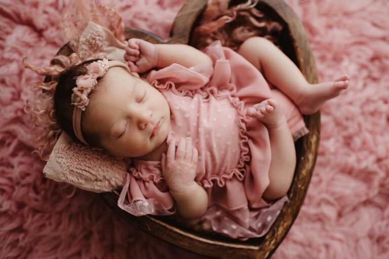 Baby girl in pink in Hawthorn Woods, IL studio