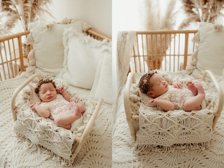 Lifestyle newborn studio portrait