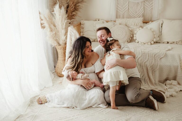 Newborn session in warm comfortable studio